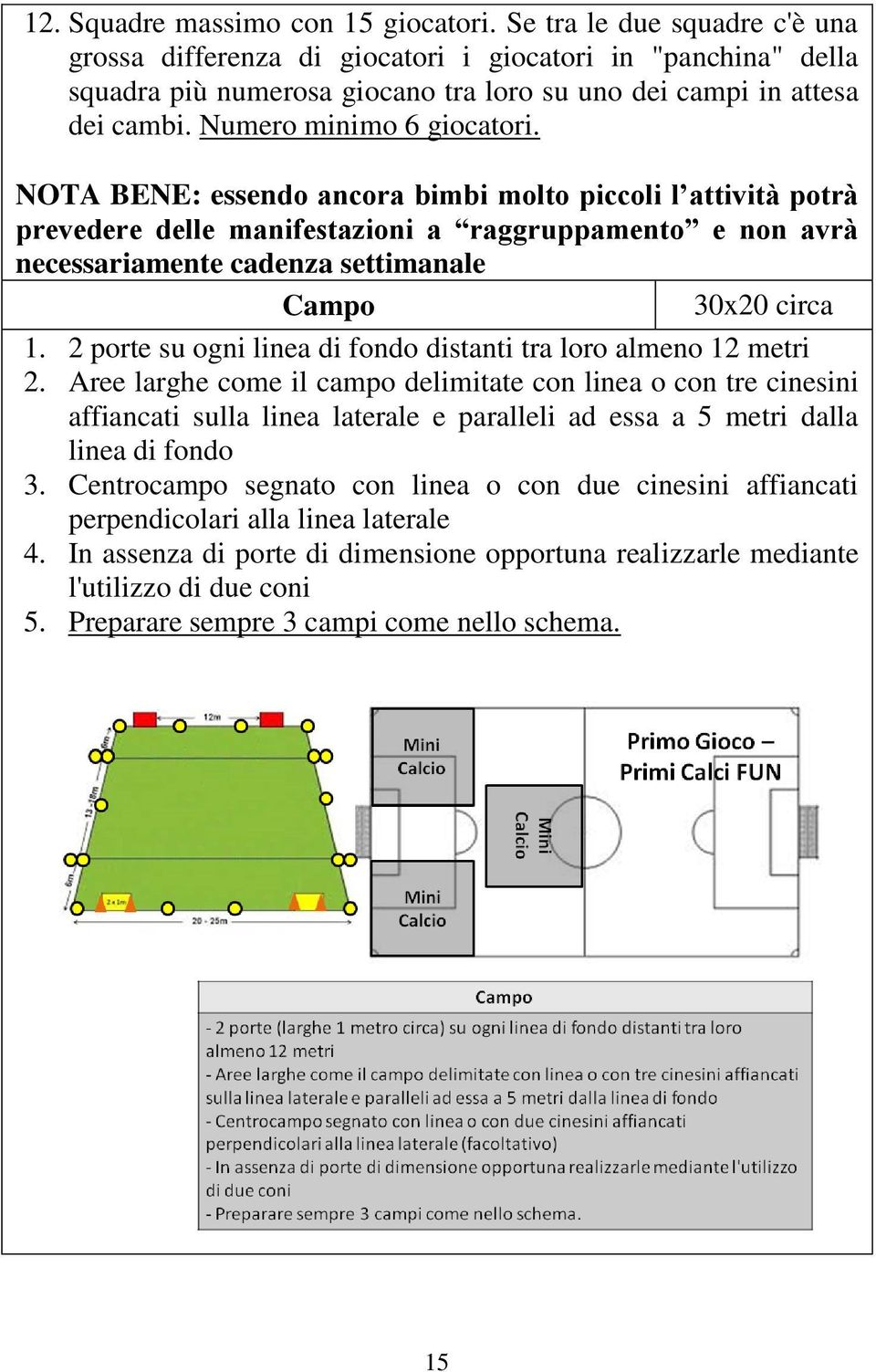 NOTA BENE: essendo ancora bimbi molto piccoli l attività potrà prevedere delle manifestazioni a raggruppamento e non avrà necessariamente cadenza settimanale Campo 30x20 circa 1.