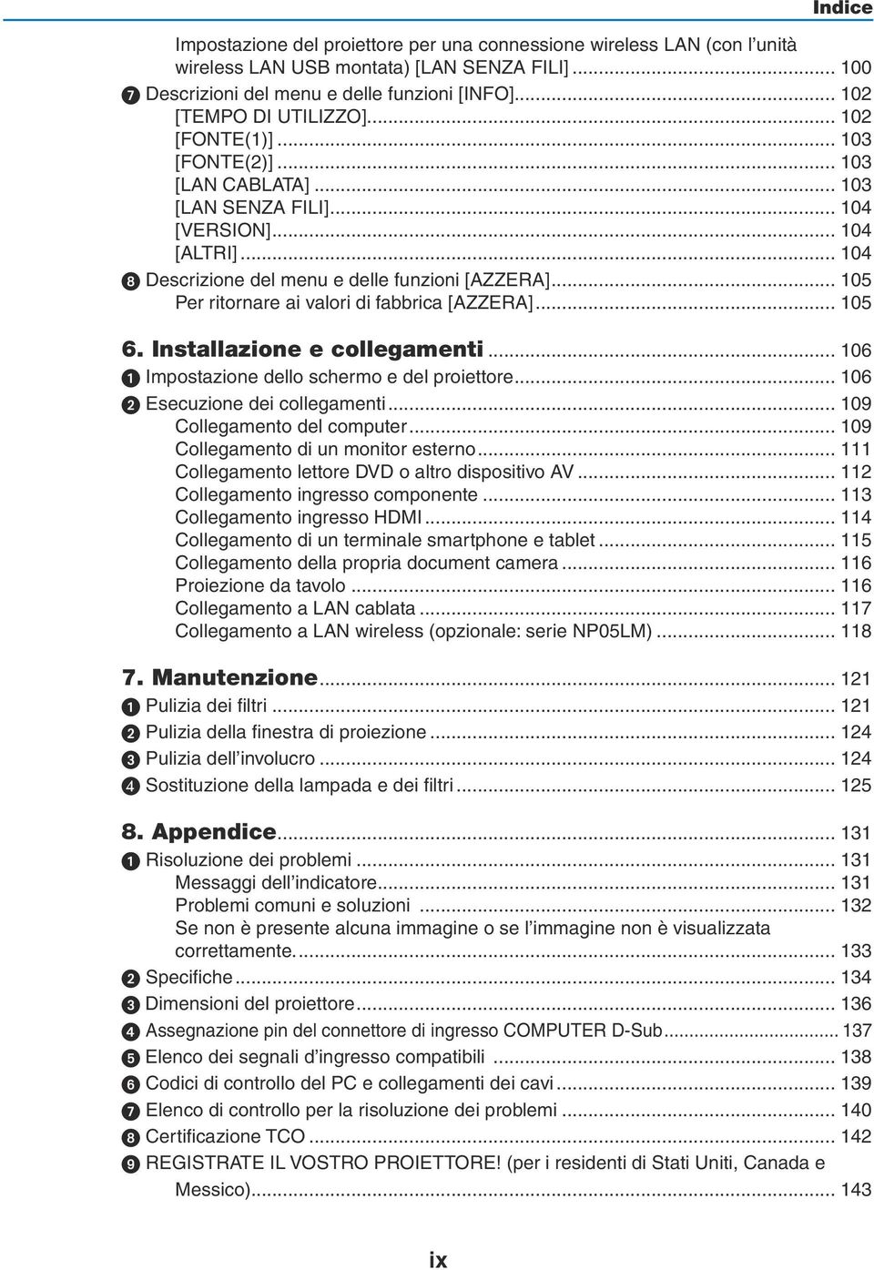 .. 105 Per ritornare ai valori di fabbrica [AZZERA]... 105 6. Installazione e collegamenti... 106 Impostazione dello schermo e del proiettore... 106 Esecuzione dei collegamenti.