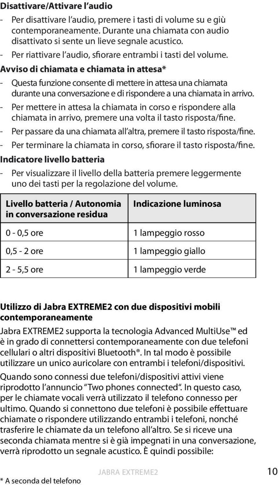 Avviso di chiamata e chiamata in attesa* - Questa funzione consente di mettere in attesa una chiamata durante una conversazione e di rispondere a una chiamata in arrivo.