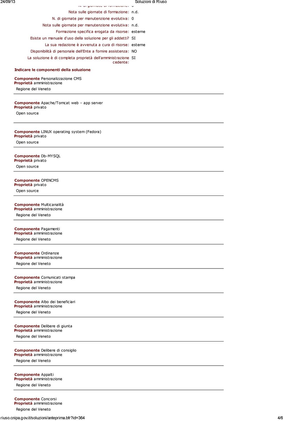 componenti della soluzione Componente Personalizzazione CMS SI Componente Apache/Tomcat web app server Componente LINUX operating system (Fedora) Componente Db-MYSQL Componente OPENCMS Componente