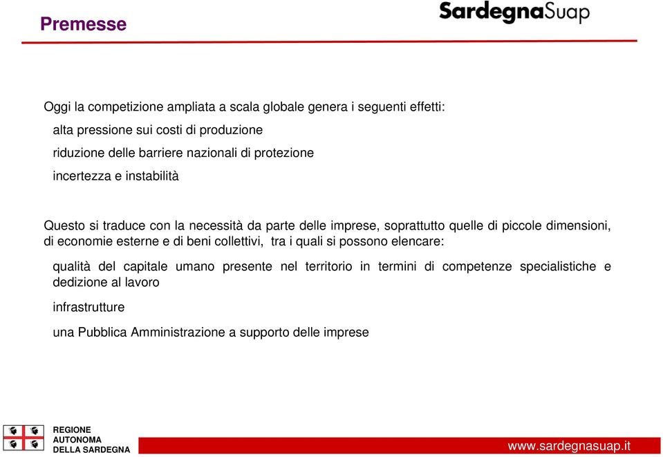 di piccole dimensioni, di economie esterne e di beni collettivi, tra i quali si possono elencare: qualità del capitale umano presente nel