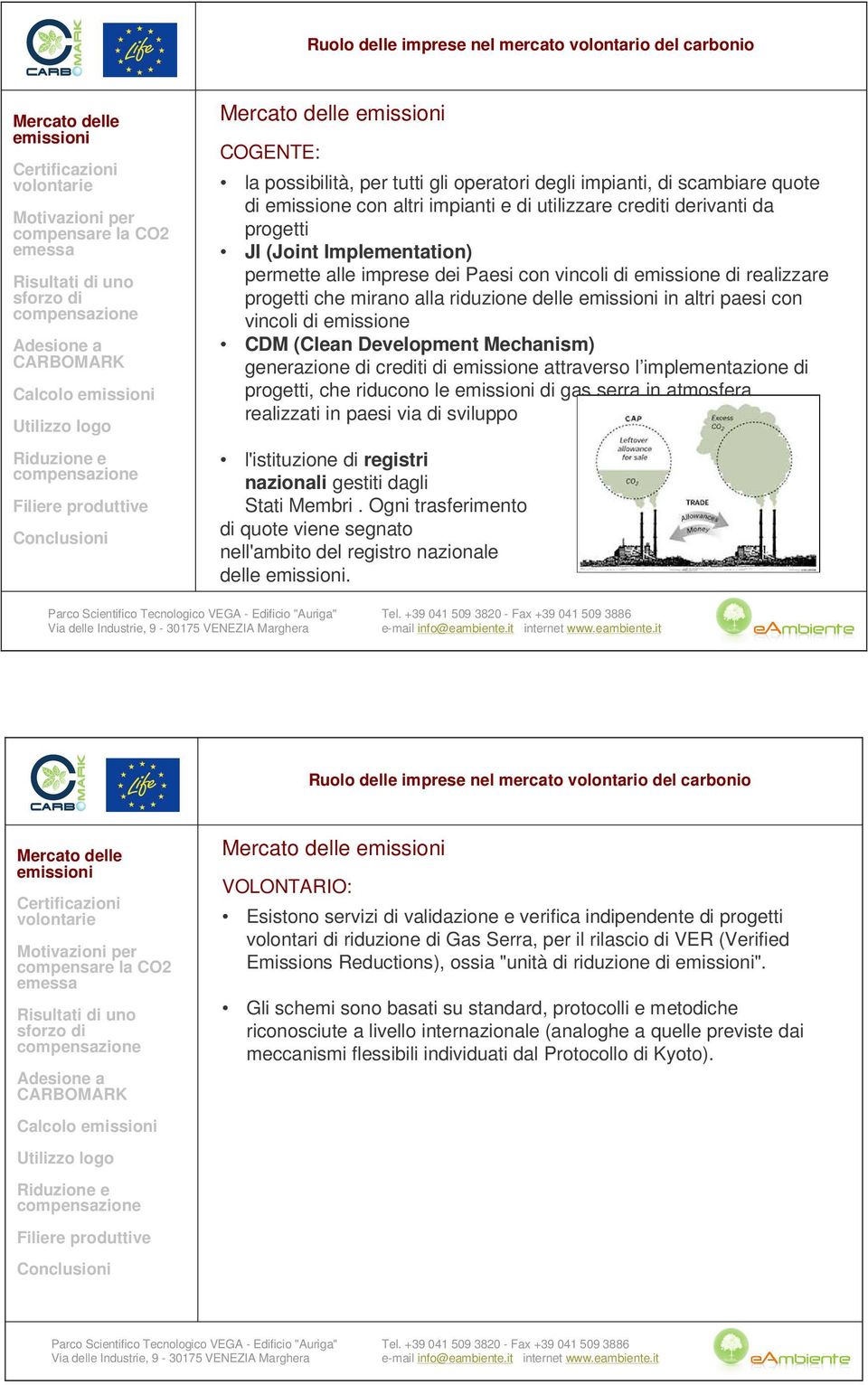 di emissione attraverso l implementazione di progetti, che riducono le di gas serra in atmosfera, realizzati in paesi via di sviluppo l'istituzione di registri nazionali gestiti dagli Stati Membri.