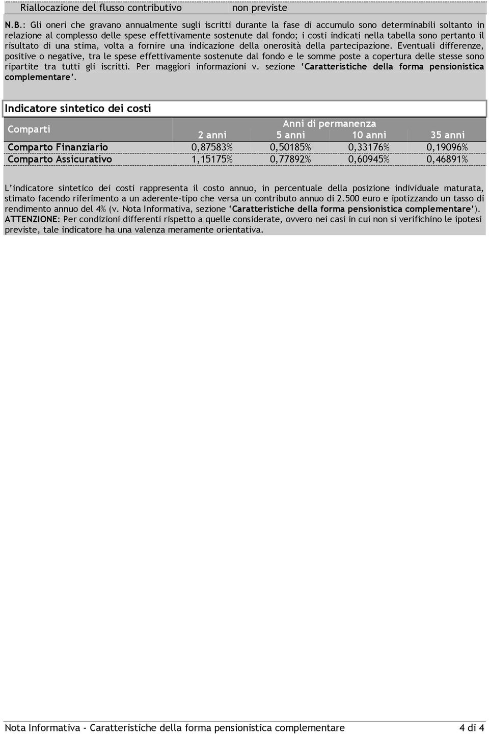 nella tabella sono pertanto il risultato di una stima, volta a fornire una indicazione della onerosità della partecipazione.