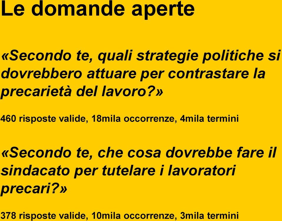 » 460 risposte valide, 18mila occorrenze, 4mila termini «Secondo te, che cosa