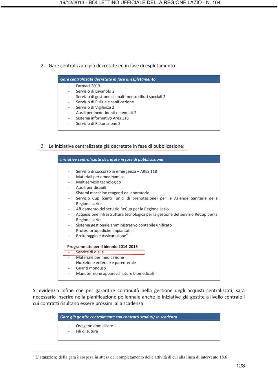 Le iniziative centralizzate già decretate in fase di pubblicazione: Iniziative centralizzate decretate in fase di pubblicazione - Servizio di soccorso in emergenza ARES 118 - Materiali per