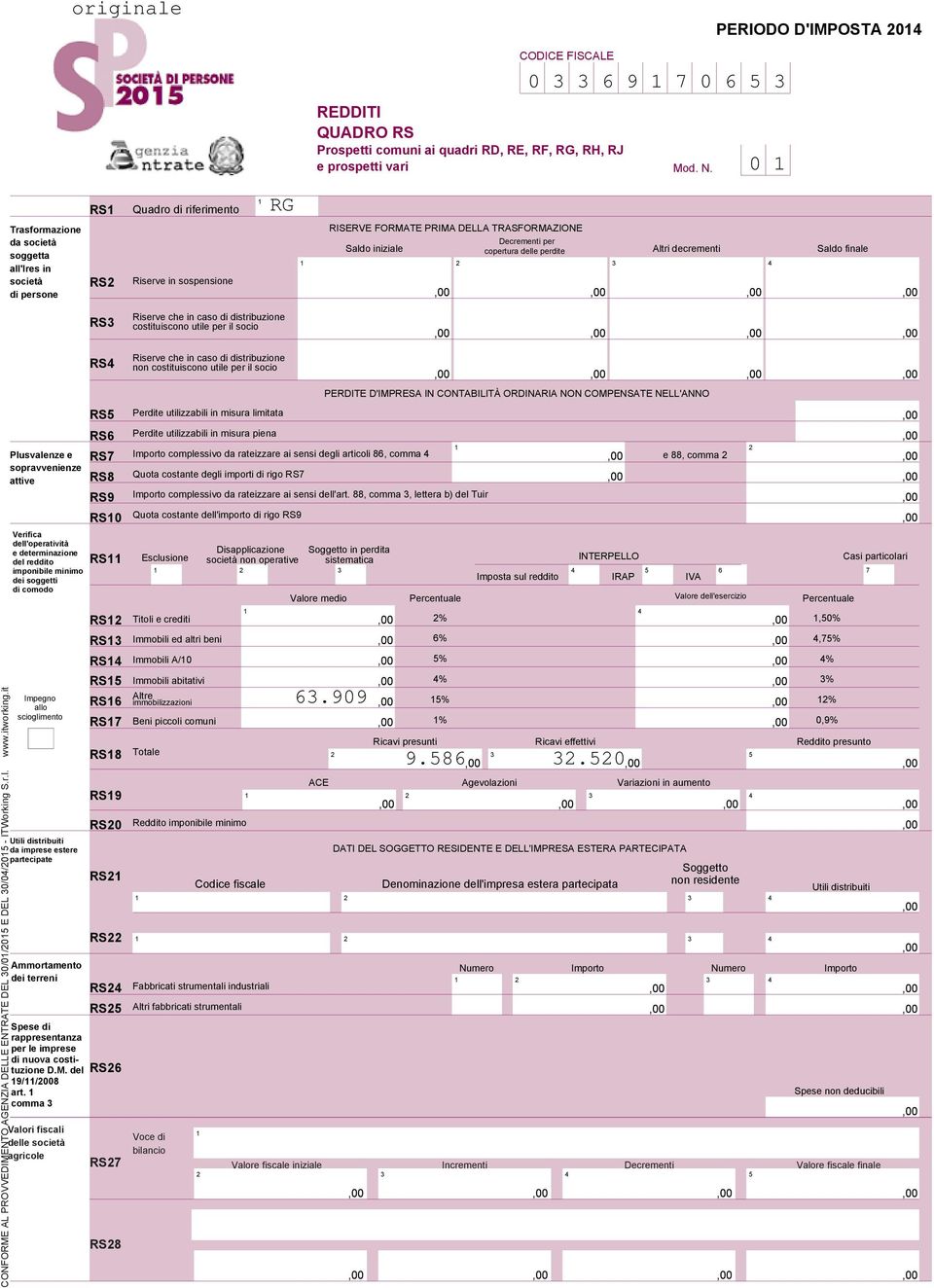 0 RS Riserve che in caso di distribuzione costituiscono utile per il socio RS RS5 Riserve che in caso di distribuzione non costituiscono utile per il socio PERDITE D'IMPRESA IN CONTABILITÀ ORDINARIA