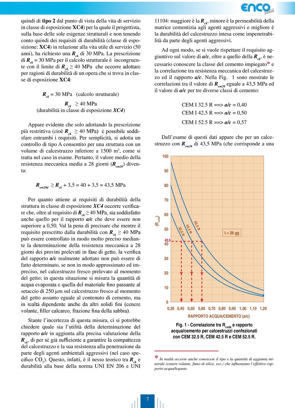 La prescrizione di R ck = 30 MPa per il calcolo strutturale è incongruente con il limite di R ck 40 MPa che occorre adottare per ragioni di durabilità di un opera che si trova in classe di