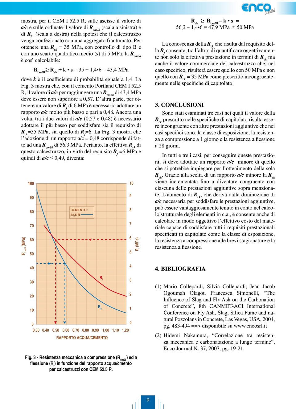 Per ottenere una R ck = 35 MPa, con controllo di tipo B e con uno scarto quadratico medio (s) di 5 MPa, la R cm28 è così calcolabile: R cm28 R ck + k s = 35 + 1,4 6 = 43,4 MPa dove k è il