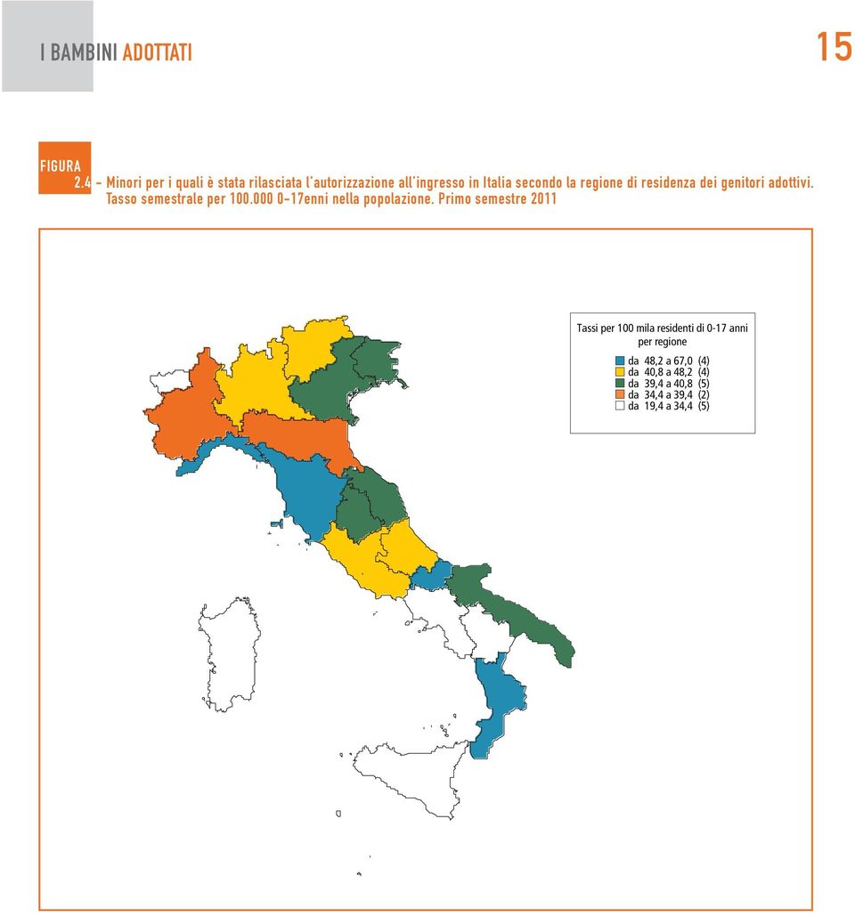 regione di residenza dei genitori adottivi. Tasso semestrale per 100.