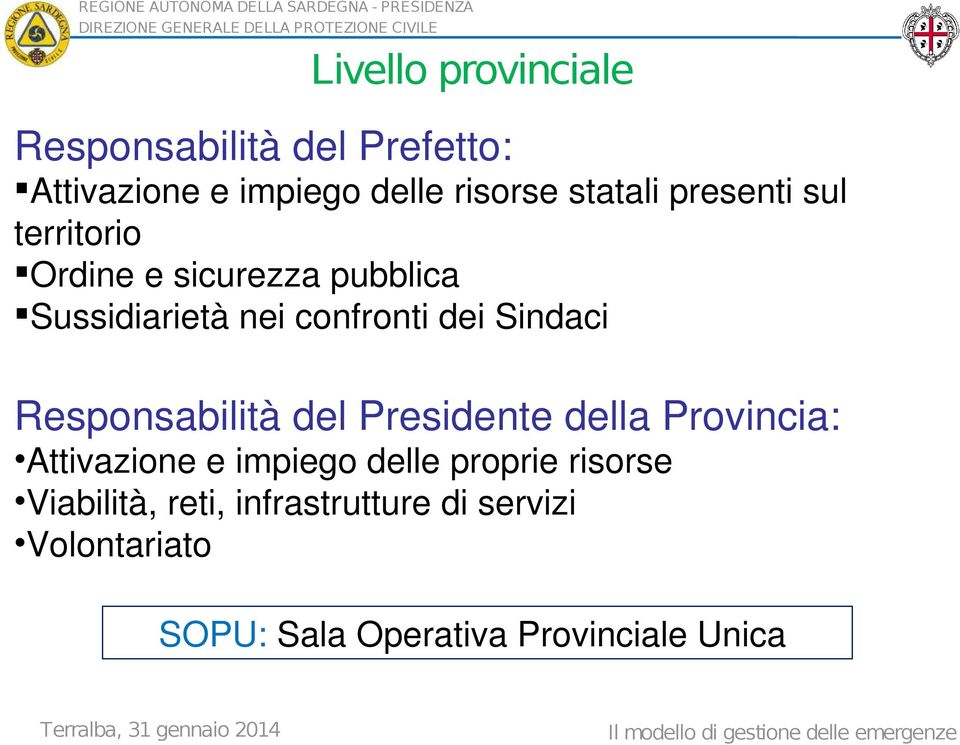 Responsabilità del Presidente della Provincia: Attivazione e impiego delle proprie risorse