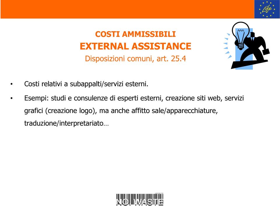 Esempi: studi e consulenze di esperti esterni, creazione siti web,