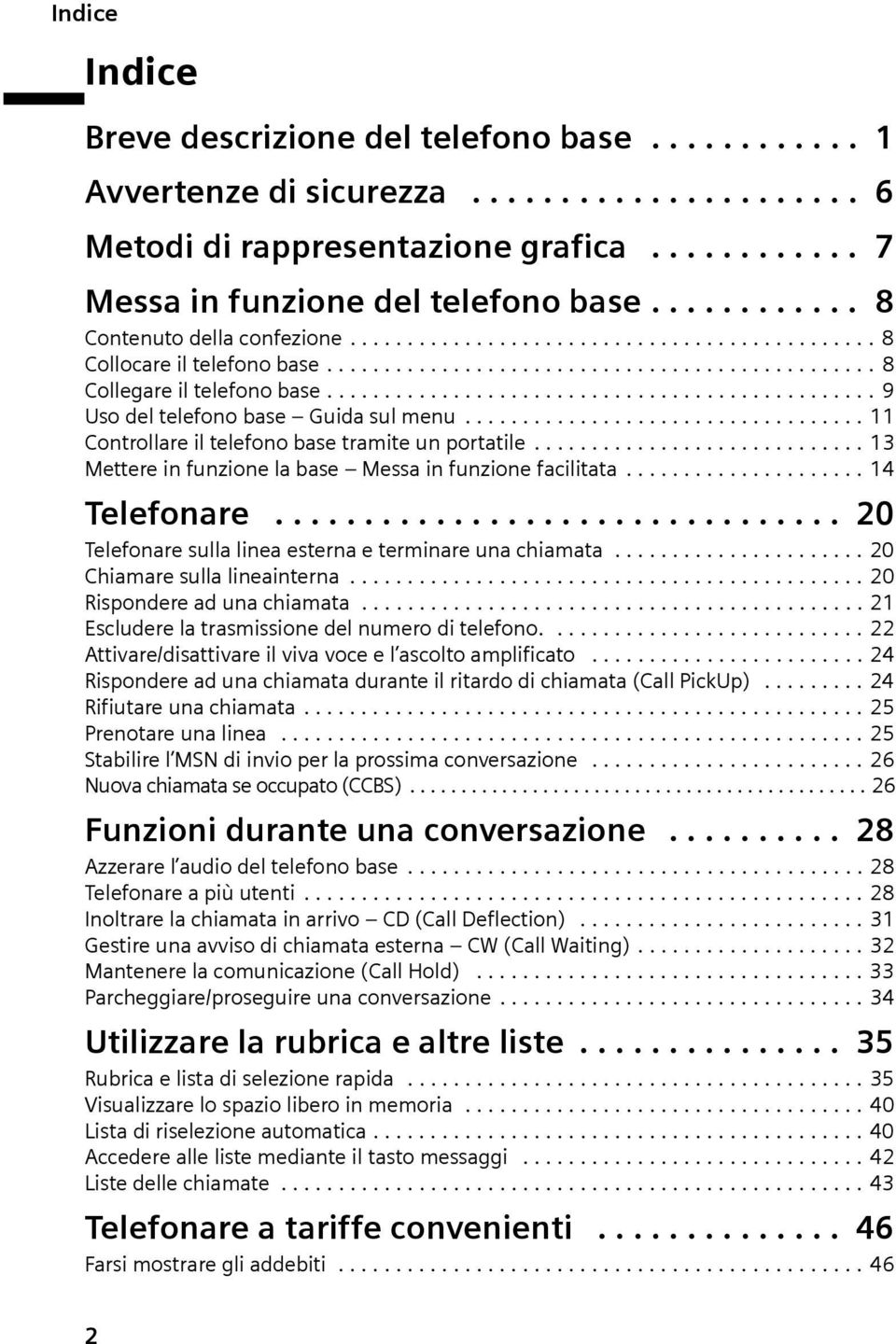 ............................................... 9 Uso del telefono base Guda sul menu................................... 11 Controllare l telefono base tramte un portatle.