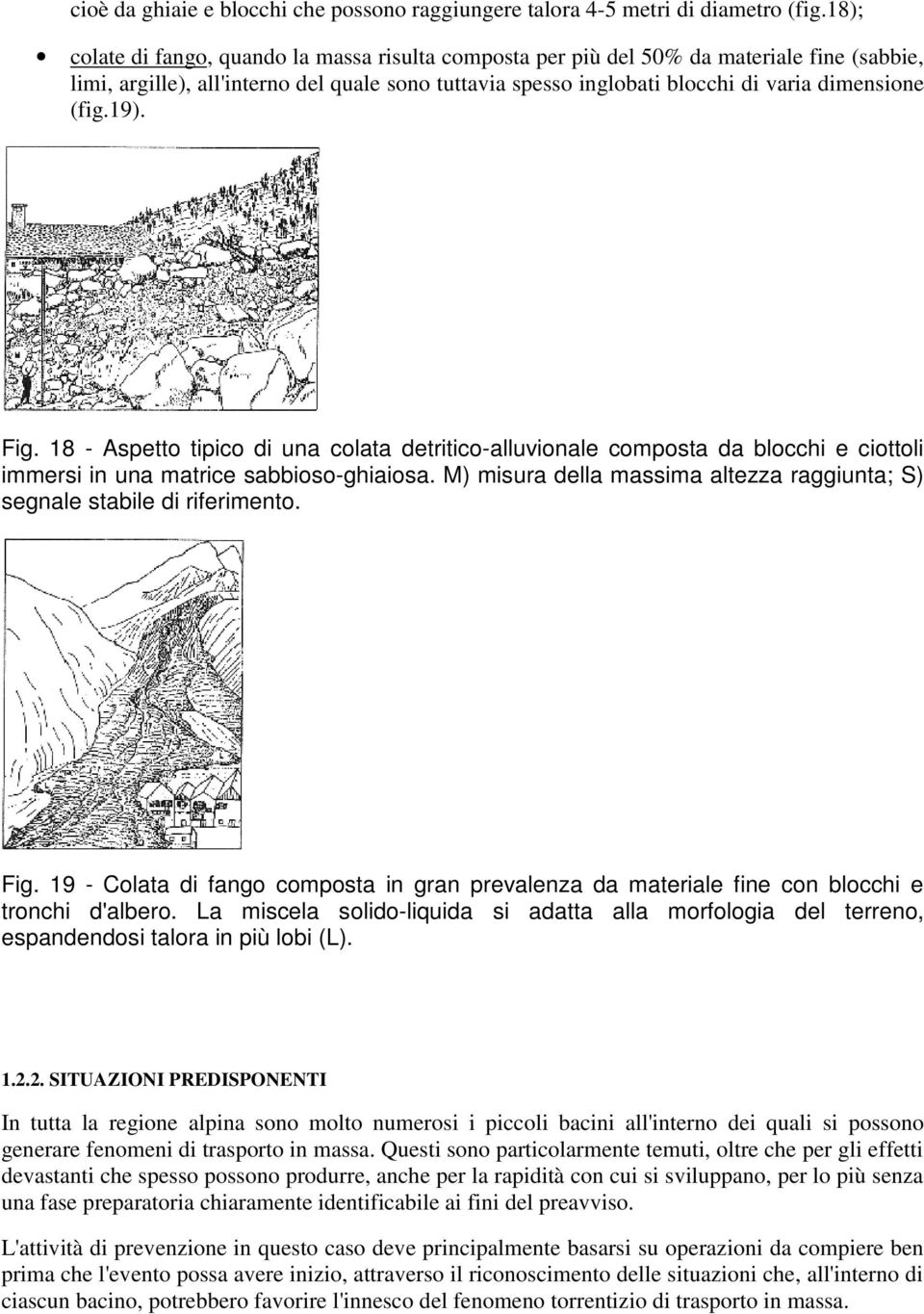 19). Fig. 18 - Aspetto tipico di una colata detritico-alluvionale composta da blocchi e ciottoli immersi in una matrice sabbioso-ghiaiosa.