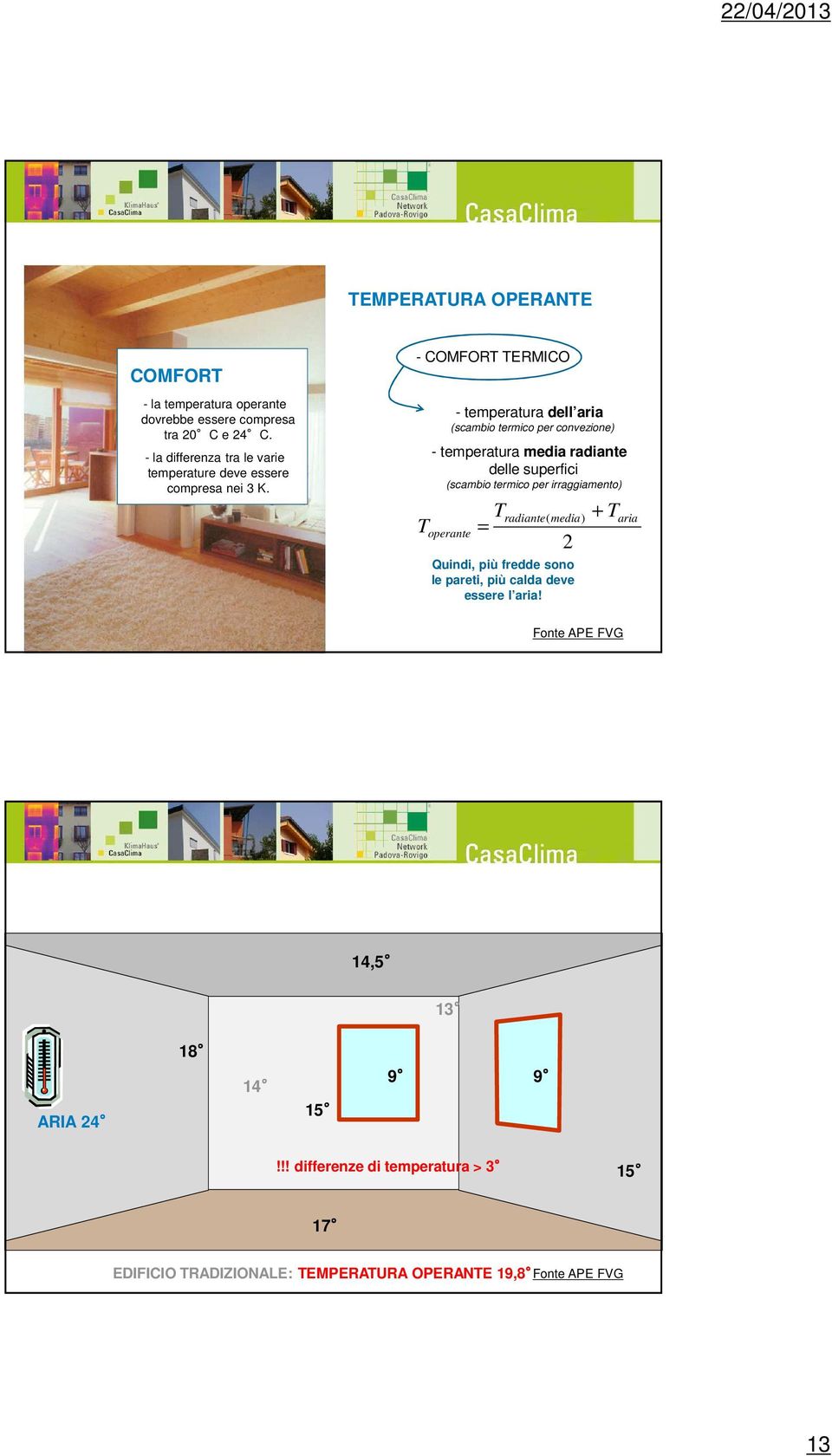 - COMFORT TERMICO T - temperatura dell aria (scambio termico per convezione) - temperatura media radiante delle superfici (scambio termico per