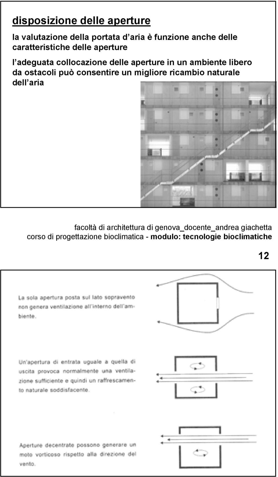 adeguata collocazione delle aperture in un ambiente libero da