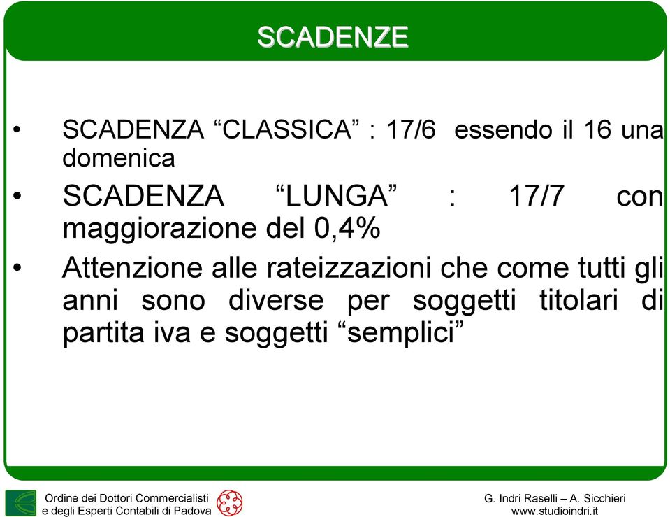 Attenzione alle rateizzazioni che come tutti gli anni sono