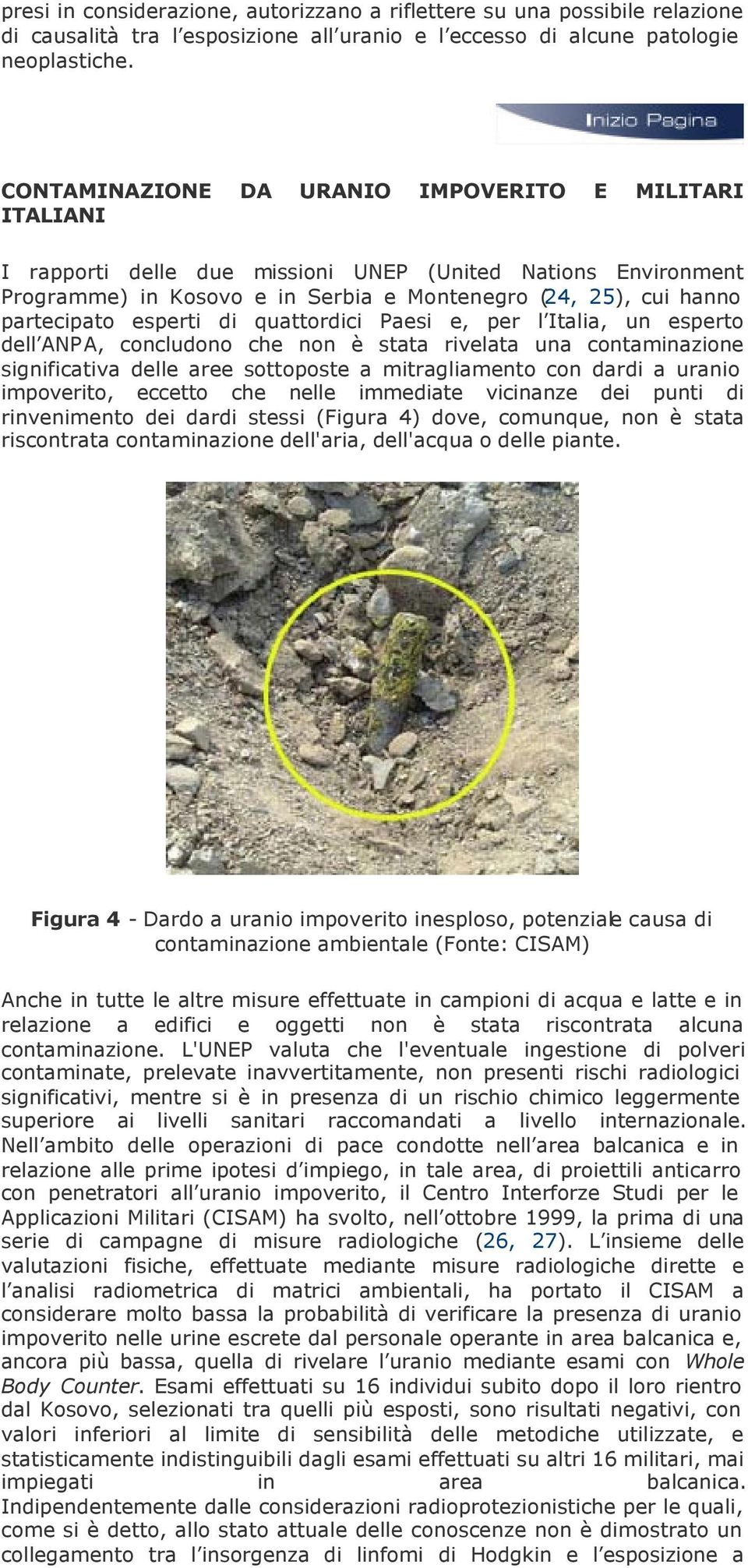 esperti di quattordici Paesi e, per l Italia, un esperto dell ANPA, concludono che non è stata rivelata una contaminazione significativa delle aree sottoposte a mitragliamento con dardi a uranio