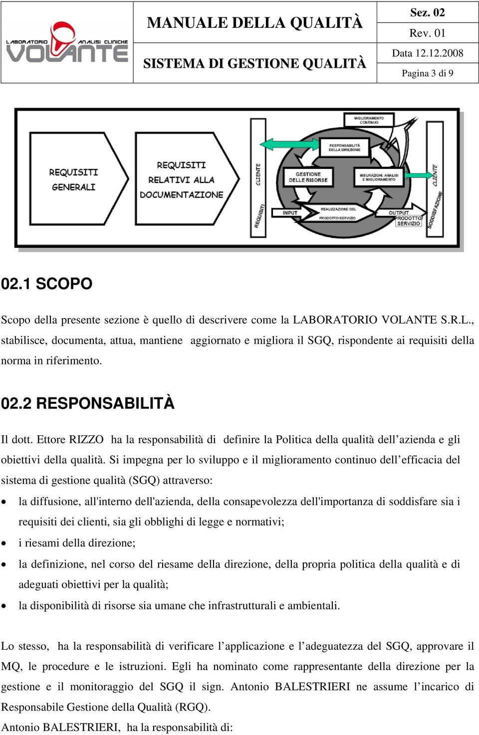 Ettore RIZZO ha la responsabilità di definire la Politica della qualità dell azienda e gli obiettivi della qualità.