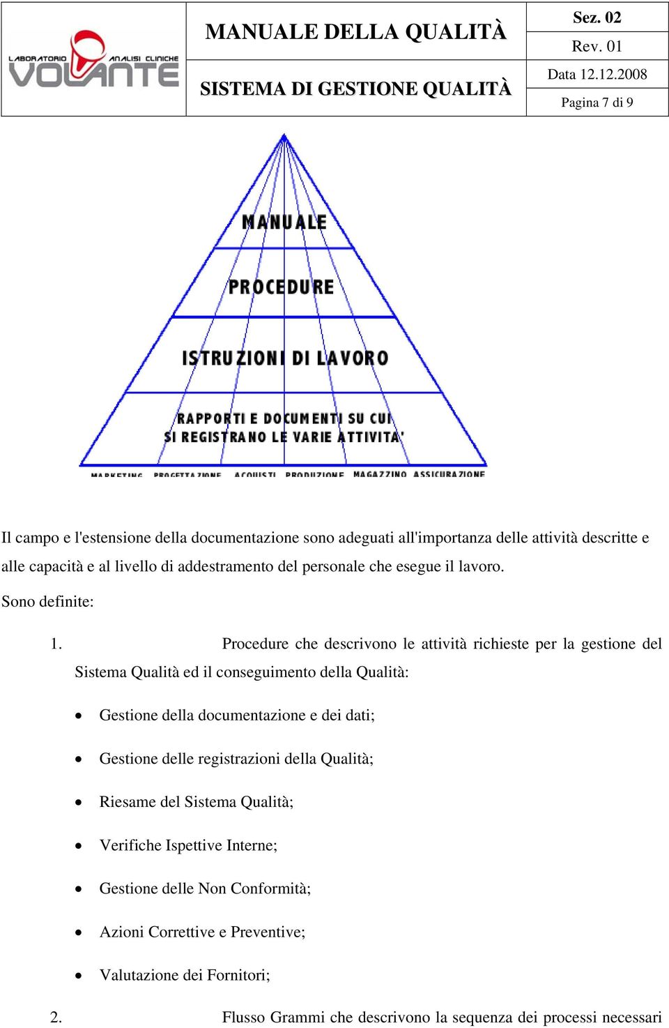 Procedure che descrivono le attività richieste per la gestione del Sistema Qualità ed il conseguimento della Qualità: Gestione della documentazione e dei