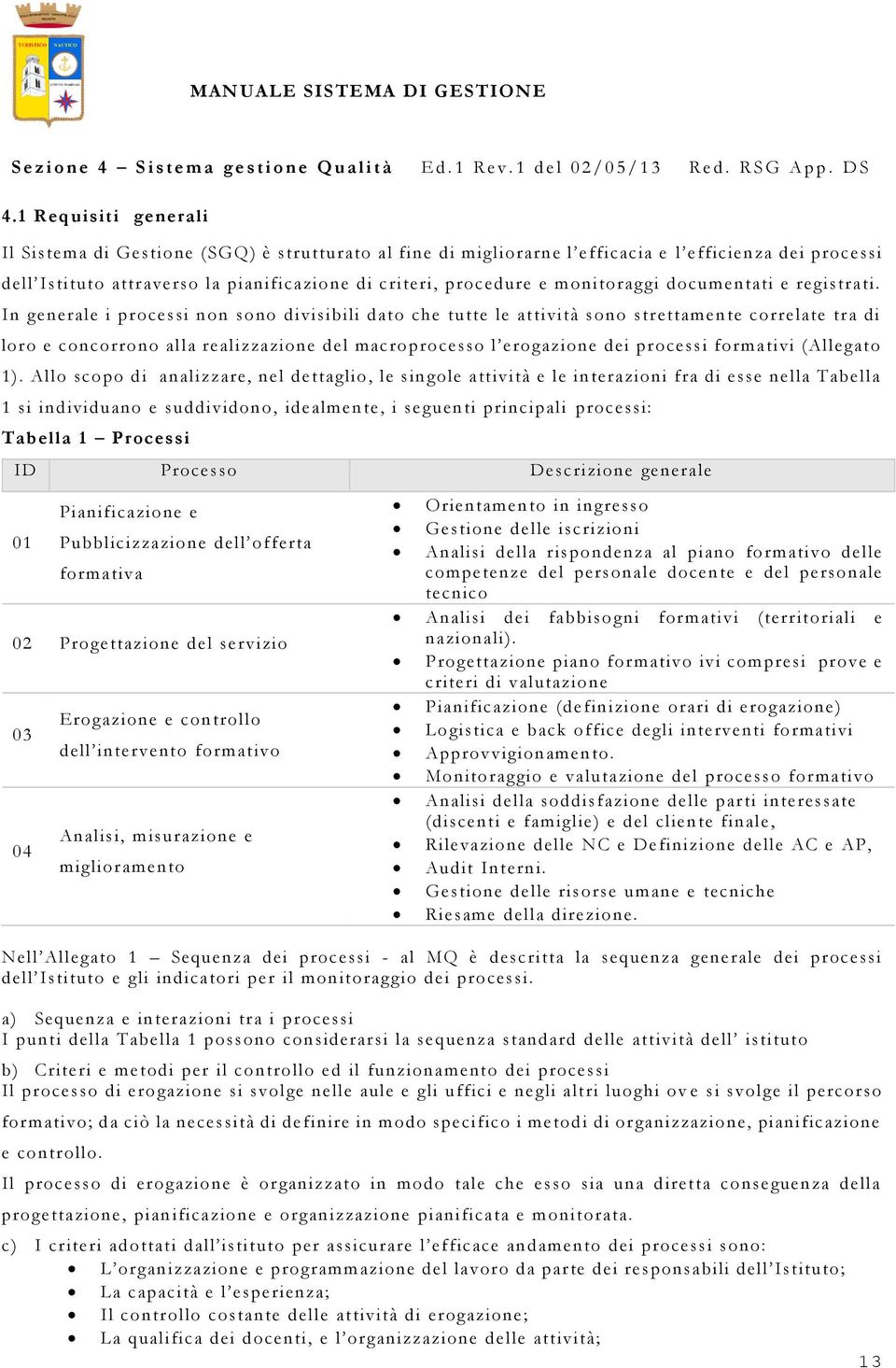 monitoraggi documentati e registrati.