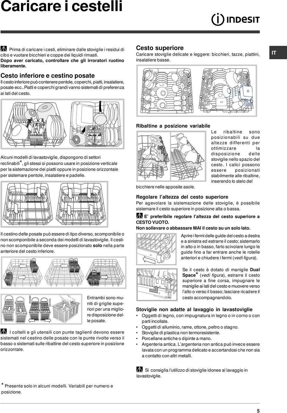 .piatti e coperchi grandi vanno sistemati di preferenza ai lati del cesto. Cesto superiore Caricare stoviglie delicate e leggere: bicchieri, tazze, piattini, insalatiere basse.