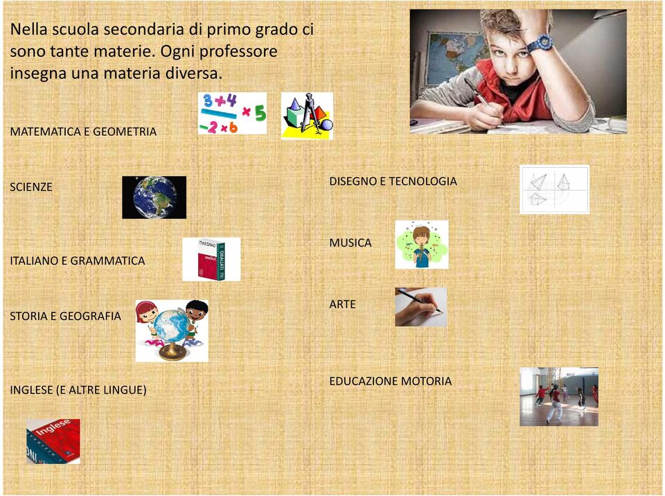 MATEMATICA E GEOMETRIA SCIENZE DISEGNO E TECNOLOGIA ITALIANO E