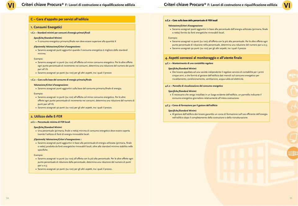 Il consumo energetico primario/fi nale non deve essere superiore alla quantità X (Opzionale) Saranno assegnati punti aggiuntivi quando il consumo energetico è migliore dello standard minimo.