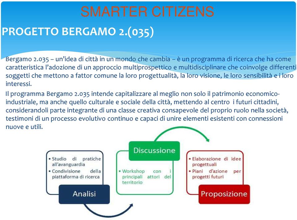 soggetti che mettono a fattor comune la loro progettualità, la loro visione, le loro sensibilità e i loro interessi. Il programma Bergamo 2.