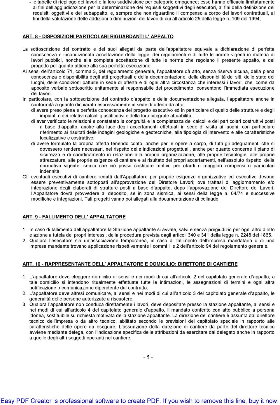 diminuzioni dei lavori di cui all articolo 25 della legge n. 109 del 1994; ART.