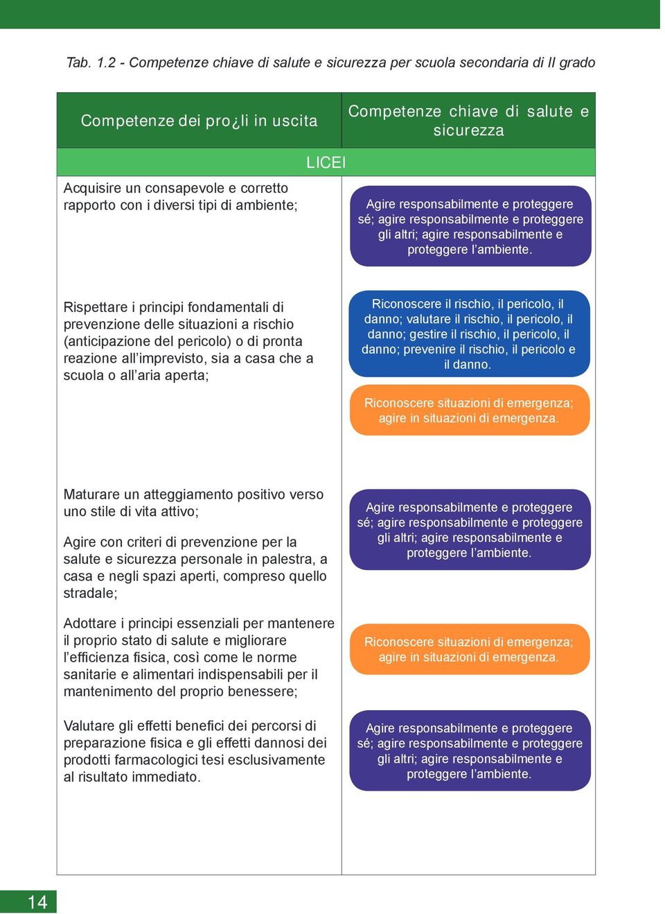 Competenze chiave di salute e sicurezza Agire responsabilmente e proteggere sé; agire responsabilmente e proteggere gli altri; agire responsabilmente e proteggere l ambiente.