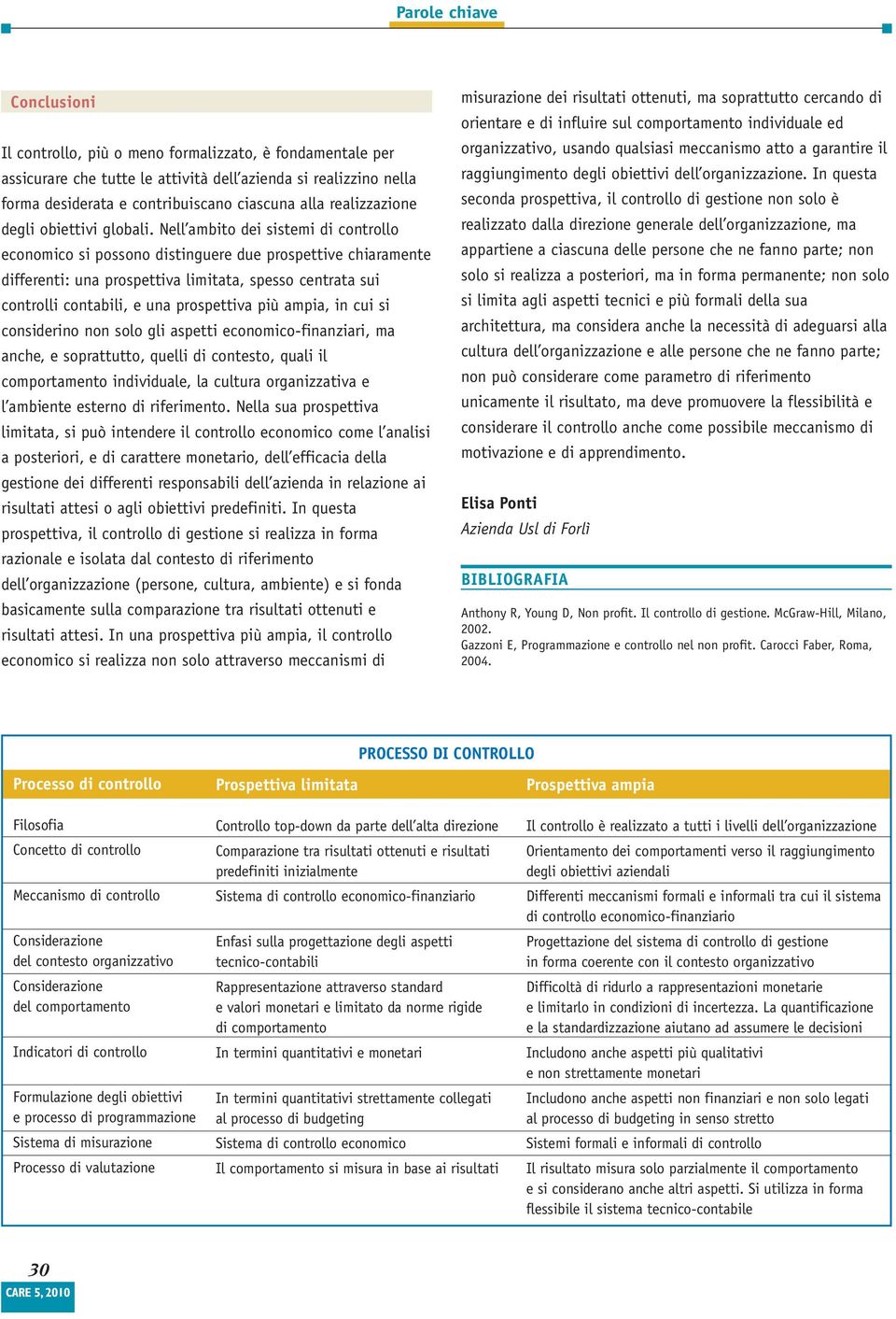 Nell ambito dei sistemi di controllo economico si possono distinguere due prospettive chiaramente differenti: una prospettiva limitata, spesso centrata sui controlli contabili, e una prospettiva più