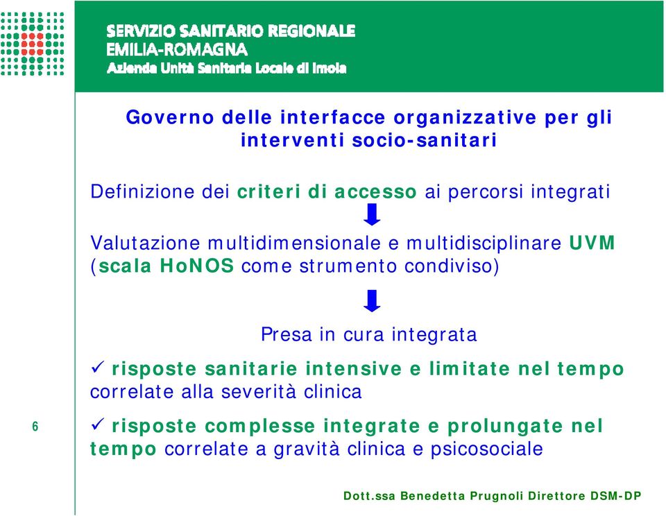 strumento condiviso) Presa in cura integrata risposte sanitarie intensive e limitate nel tempo correlate