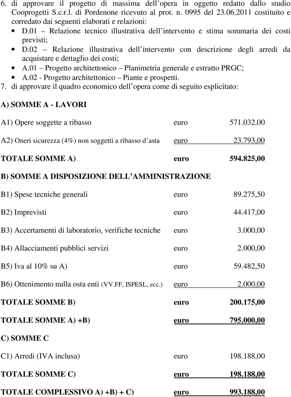 02 Relazione illustrativa dell intervento con descrizione degli arredi da acquistare e dettaglio dei costi; A.01 Progetto architettonico Planimetria generale e estratto PRGC; A.