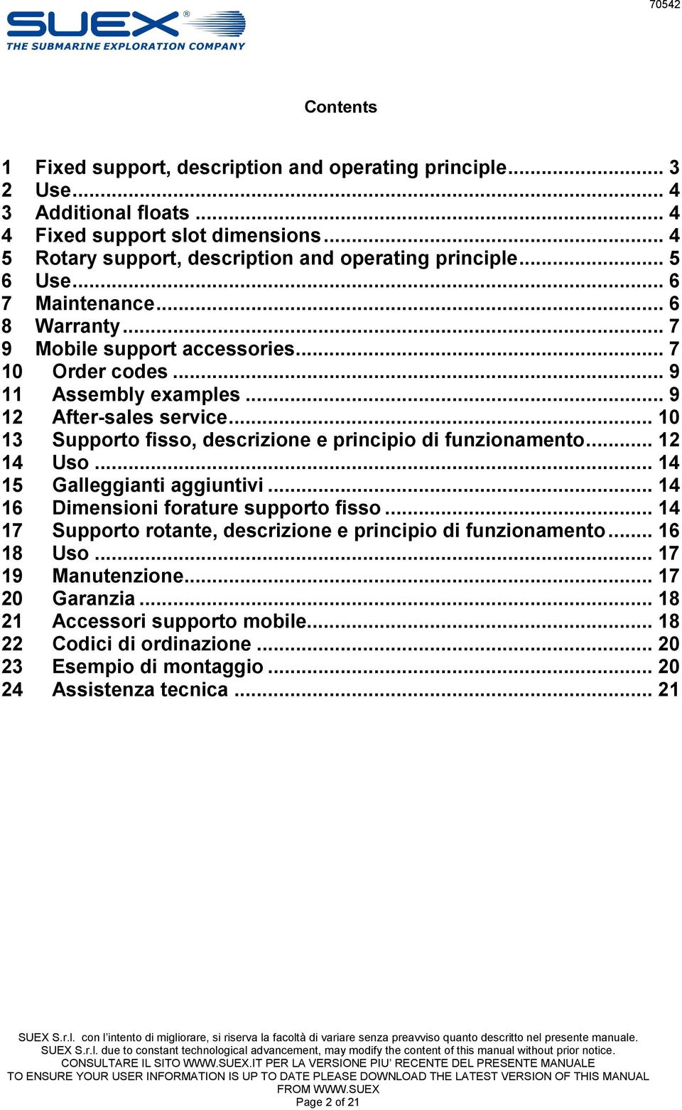 .. 10 13 Supporto fisso, descrizione e principio di funzionamento... 12 14 Uso... 14 15 Galleggianti aggiuntivi... 14 16 Dimensioni forature supporto fisso.