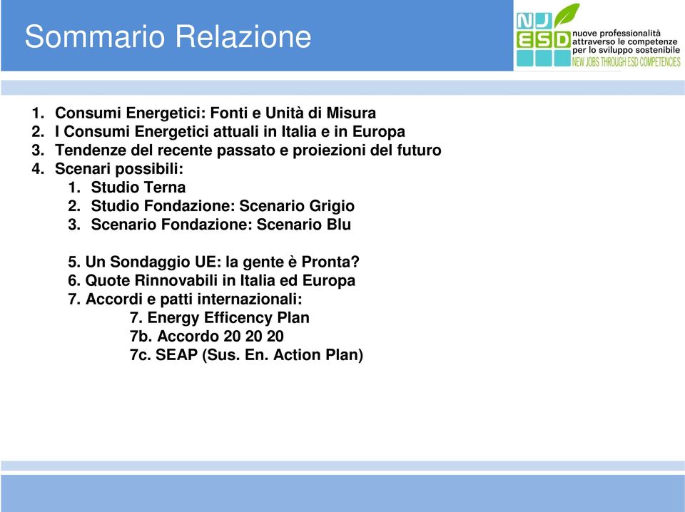 Scenari possibili: 1. Studio Terna 2. Studio Fondazione: Scenario Grigio 3. Scenario Fondazione: Scenario Blu 5.