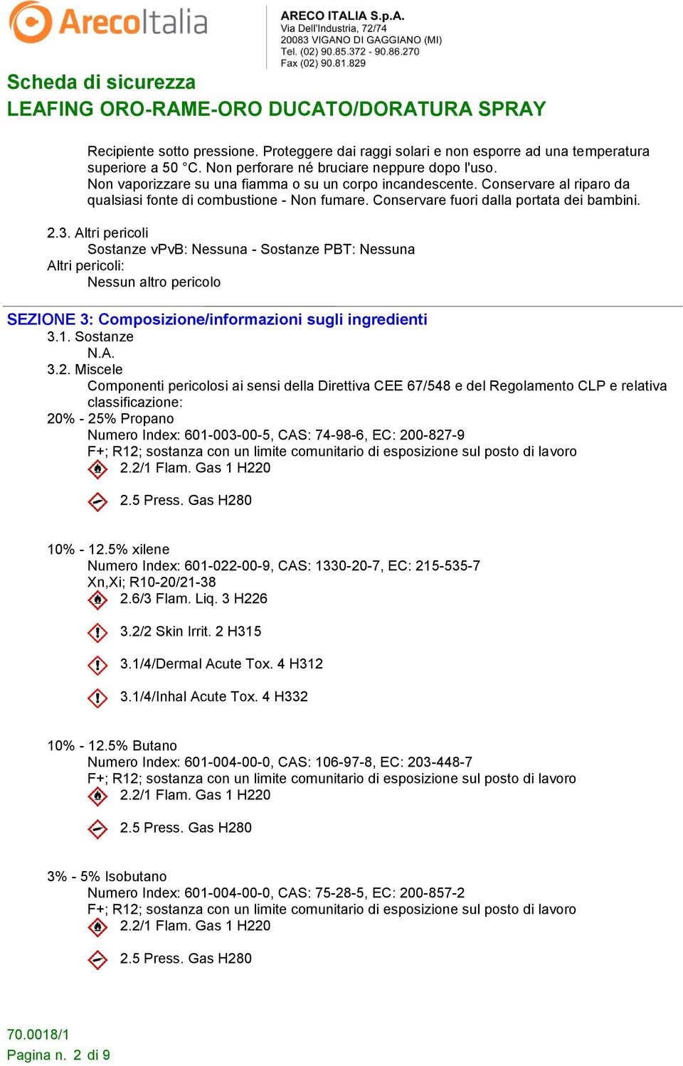 Altri pericoli Sostanze vpvb: Nessuna - Sostanze PBT: Nessuna Altri pericoli: Nessun altro pericolo SEZIONE 3: Composizione/informazioni sugli ingredienti 3.1. Sostanze 3.2.