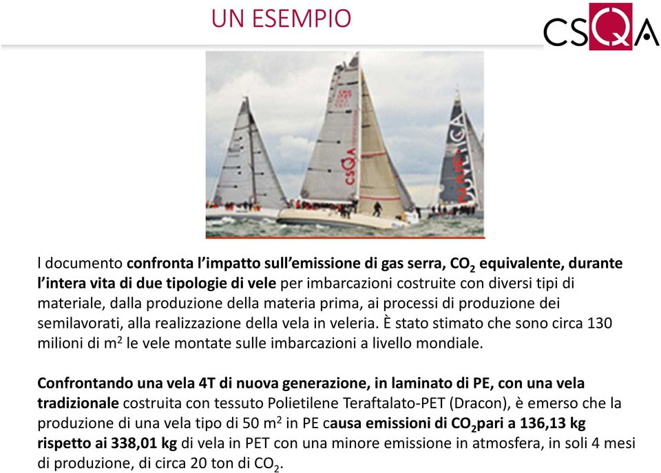 È stato stimato che sono circa 130 milioni di m 2 le vele montate sulle imbarcazioni a livello mondiale.