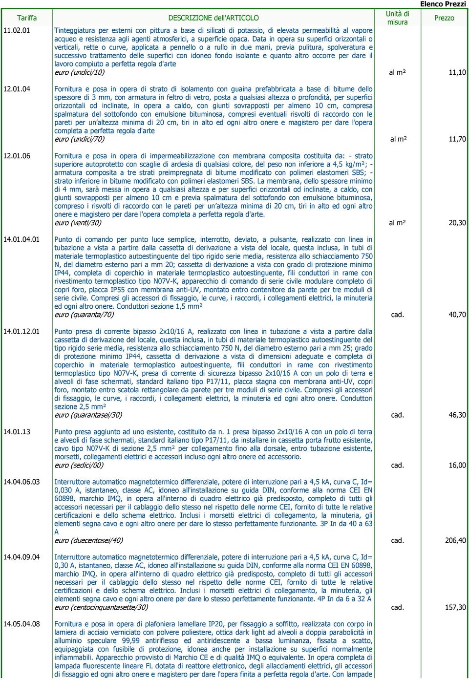 isolante e quanto altro occorre per dare il lavoro compiuto a perfetta regola d'arte euro (undici/10) al m² 11,10 12.01.