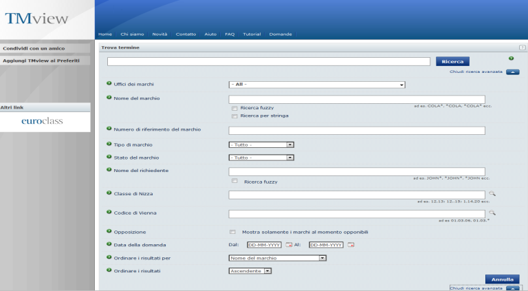 La ricerca avanzata di TM VIEW consente di effettuare la ricerca ampliandola a marchi depositati presso diversi uffici marchi e quindi sarà possibile in contemporanea, per esempio, cercare tra i