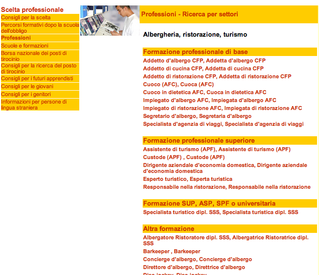 Scegliete Settori professionali e in seguito Albergheria, ristorazione, turismo.