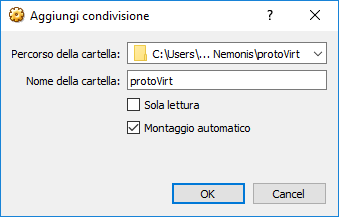 Selezionare l'opzione Cartelle condivise : Utilizzando il tasto rappresentato dalla cartella con