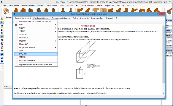 2. Import dati da stampa Dolmen - Dopo aver prodotto il file di stampa con i dati del progetto Dolmen lanciare la procedura di import dati direttamente dalla toolbar del menu