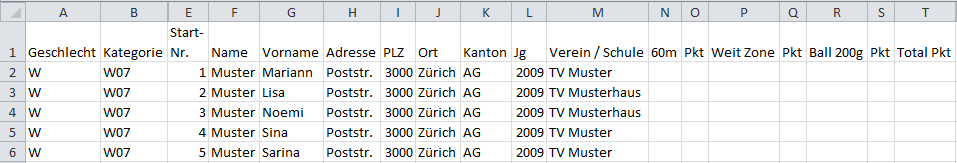 Esempio di modello di stampa 6.2 Allestire lista generale di gara - Esportare in Excel Se vi occorre una lista generale di gara in formato Excel (ad es.