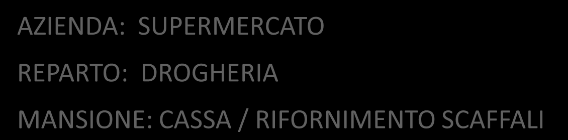 INDAGINE SANITARIA SUI DISTURBI DA SOVRACCARICO BIOMECCANICO DEGLI ARTI SUPERIORI (2013-2014) AZIENDA: SUPERMERCATO REPARTO: DROGHERIA MANSIONE: CASSA / RIFORNIMENTO