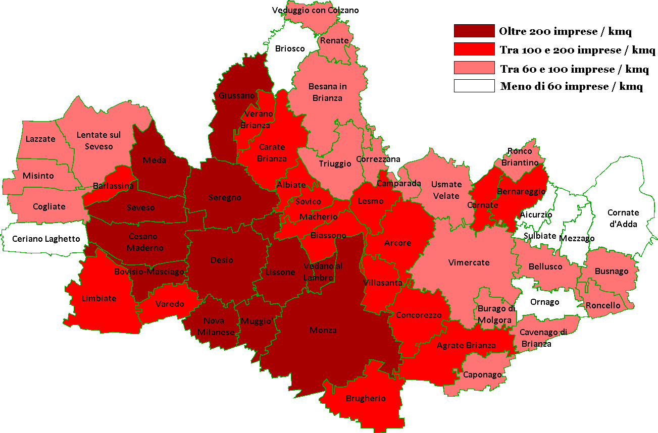 Nella provincia di Monza e Brianza operano il 7,7% delle imprese attive della Lombardia (l 1,2% di quelle italiane) e nella graduatoria regionale per numero di imprese la Brianza si colloca in quarta