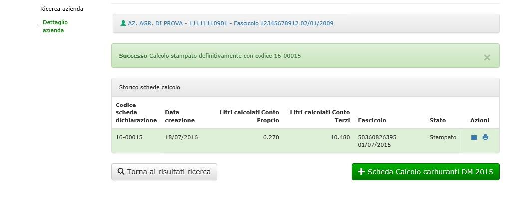 Stampa dichiarazione di consistenza e calcolo del quantitativo di carburante ai sensi del D.M. 30.12.