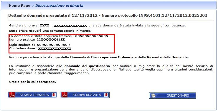 Figura 29 DSO: Riepilogo con stampe (personalizzato per il patronato) Le informazioni del patronato e del sindacato vengono riportate anche nella ricevuta di presentazione.