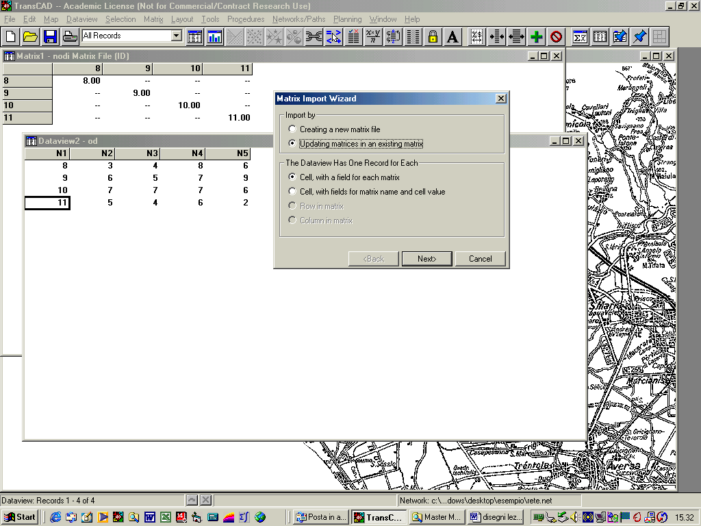 come si importano le Matrici OD in Transcad 53 Come si importa una matrice
