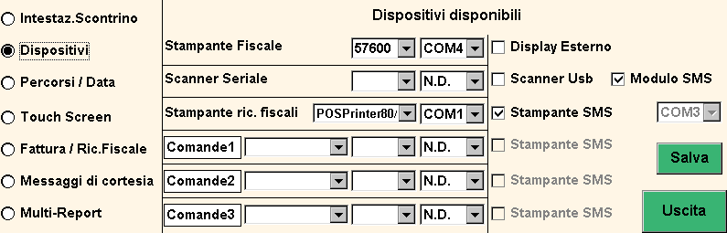 9) Printer9000 (cioè Ditronetwork Printer 9000 collegata mediante porta seriale) 10) Printer9000LAN (cioè Ditronetwork Printer 9000 collegata mediante porta Ethernet) Per l applicazione di stampa SMS
