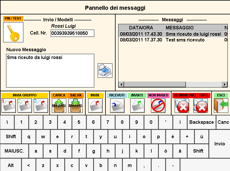 e quello Figura 157: Consultazione SMS Premendo il tasto viene visualizzata, nella sezione Messaggi del Pannello dei Messaggi, la lista completa dei messaggi inviati e non ancora cancellati.